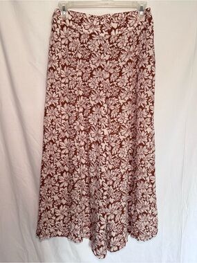 Olivia Grey Floral Wide Leg Culottes Pants Rust Cream Boho Palazzo Medium